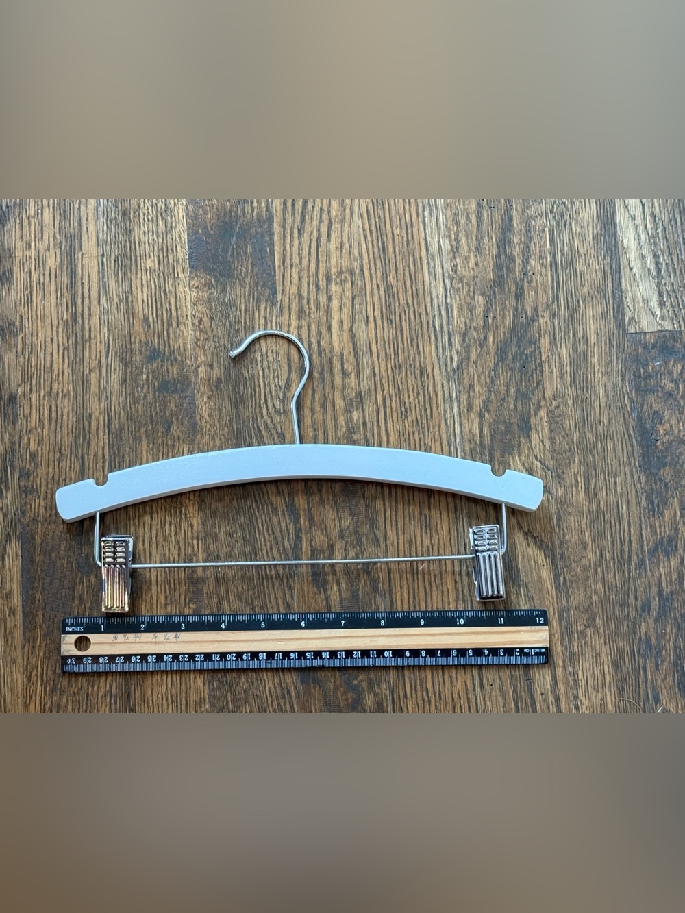 9- 12” Wood White Clothes Hanger with Metal Clip